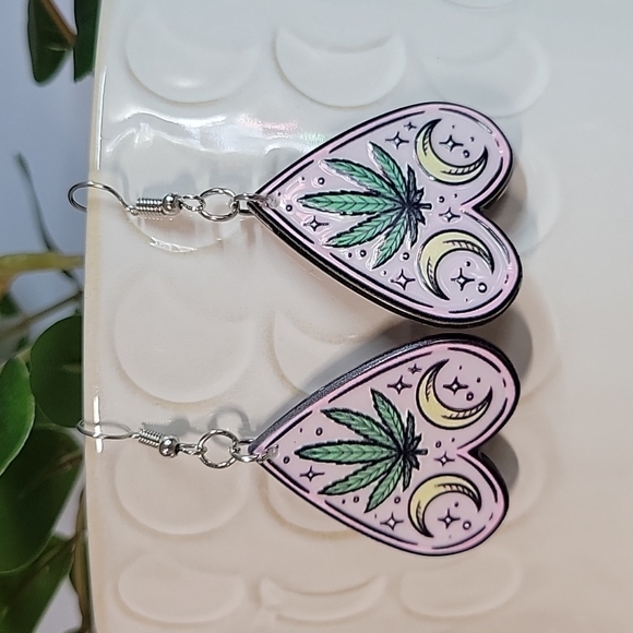 Mystic Leaf Crescent Moon Dangle Earrings, 420 - Picture 1 of 6
